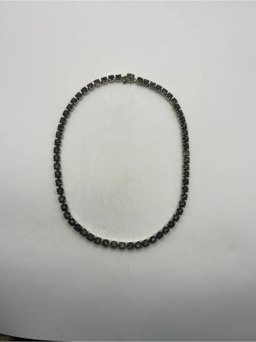 Grey rhinestones silver tone tennis necklace vintage sparkly